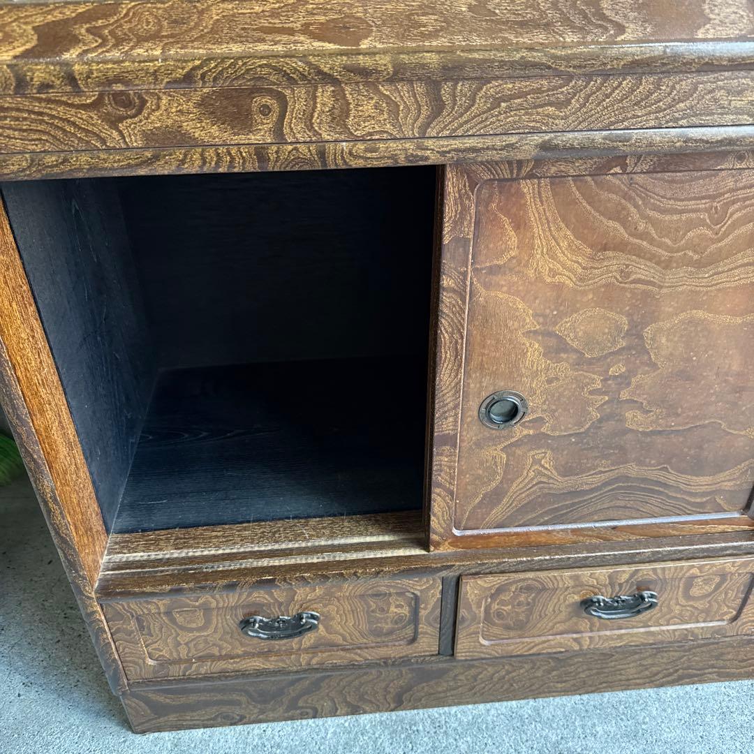 木製ダークブラウン箪笥 ガラス扉付き　和ダンス　チェスト