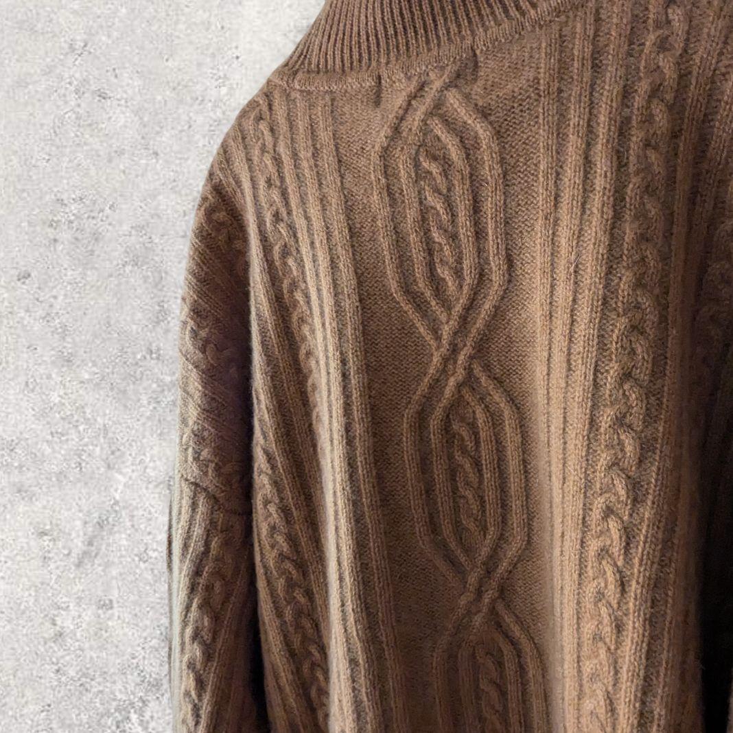 grabre グラブレ カシミヤ100% ケーブル タートルネック ブラウン