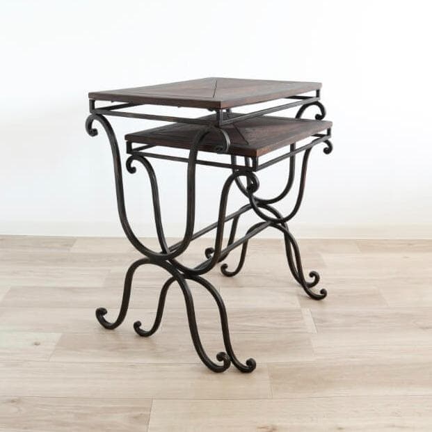 ネストテーブル アンティーク調アイアン×濃淡ウッド