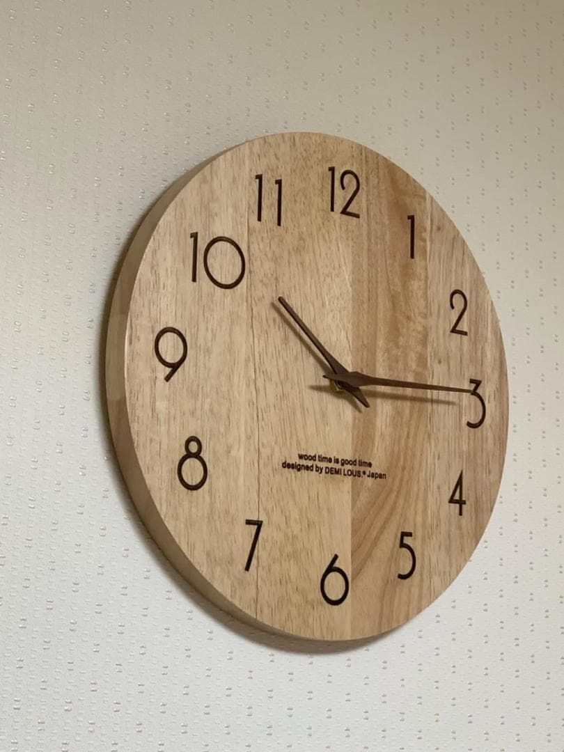 天然ラバーウッド無垢材掛け時計 静音連続秒針 アナログ