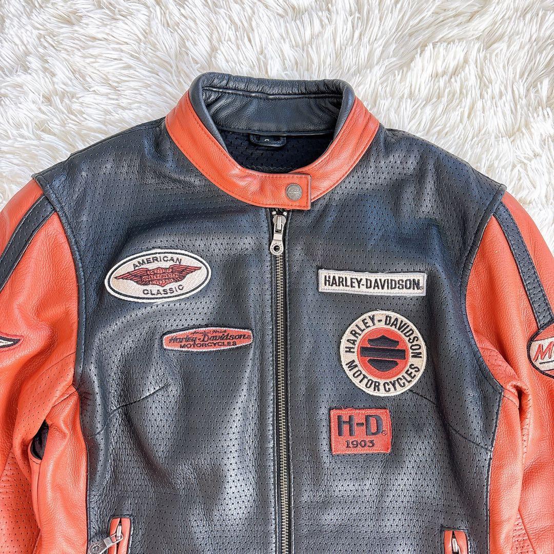 美品　ハーレーダビッドソン　レザージャケット　シングル　バイカラー　ワッペン