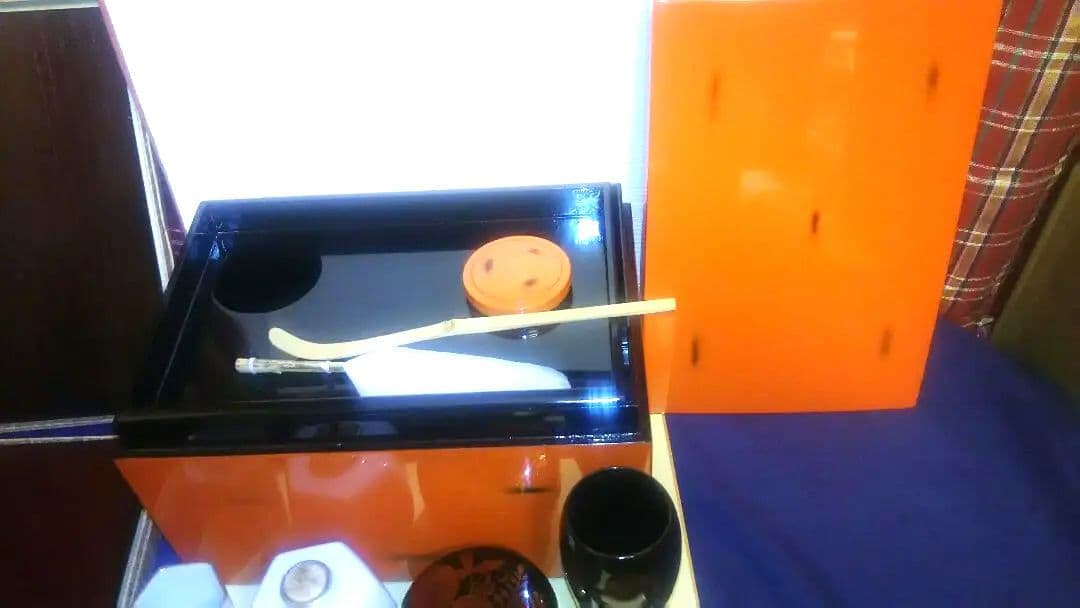 茶箱、根来塗木製と付属品9種付