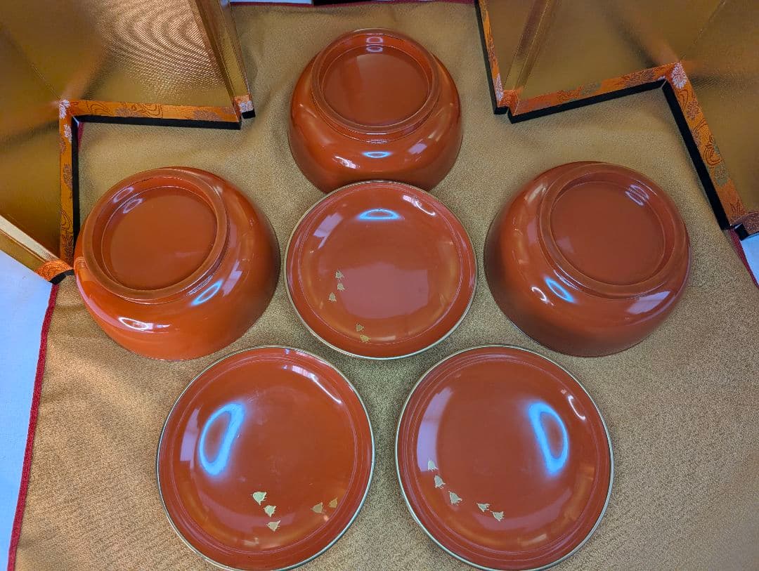 明治時代 輪島塗 金蒔絵 蓋付椀 波千鳥 3客 木製 汁椀 雑煮椀