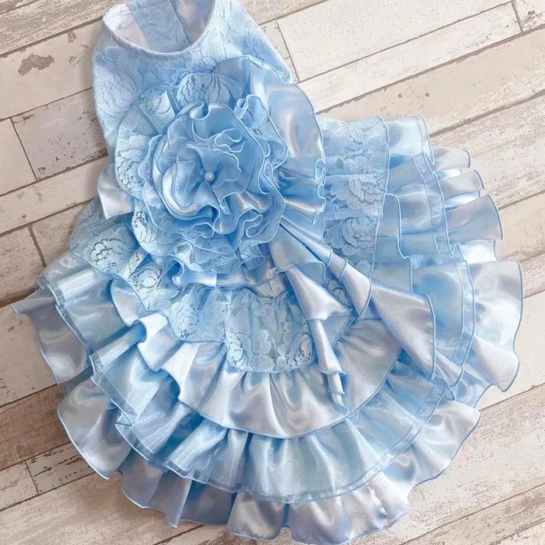 犬のウェディングドレス✨カラードレス 水色 M 犬服