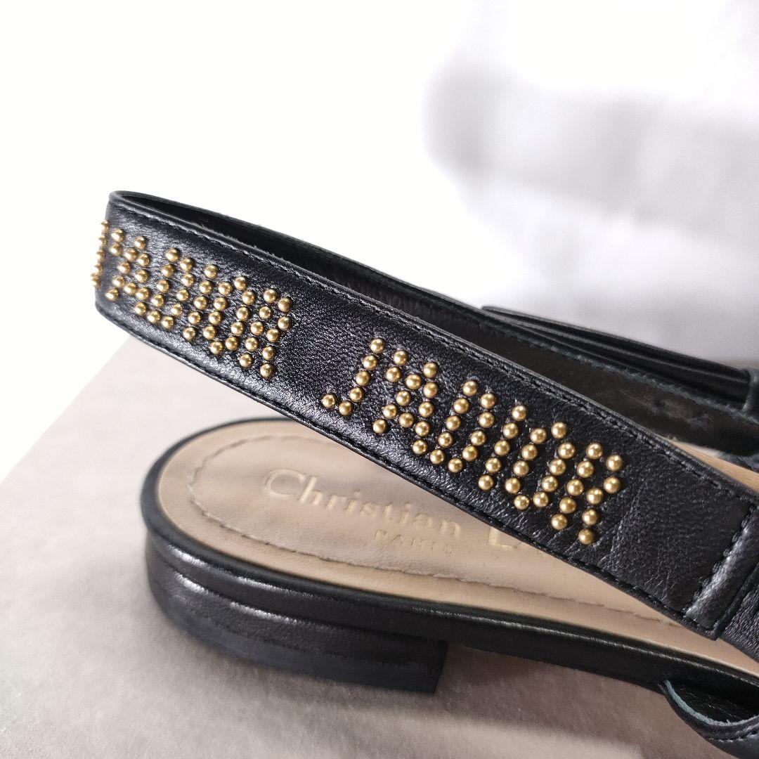箱保存袋付き美品✨Dior　スリングバックフラットパンプス　レザー　黒×ゴールド