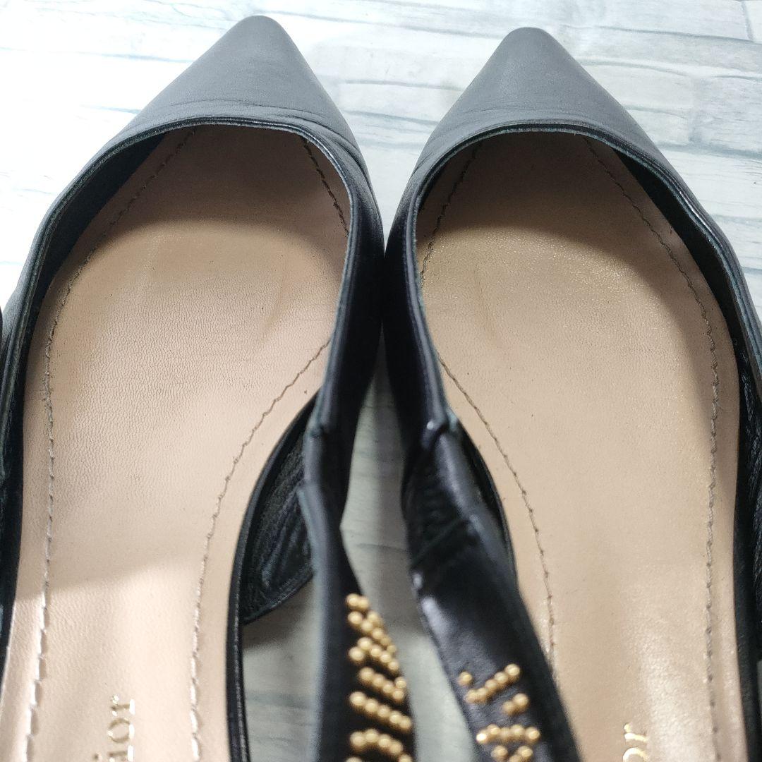 箱保存袋付き美品✨Dior　スリングバックフラットパンプス　レザー　黒×ゴールド