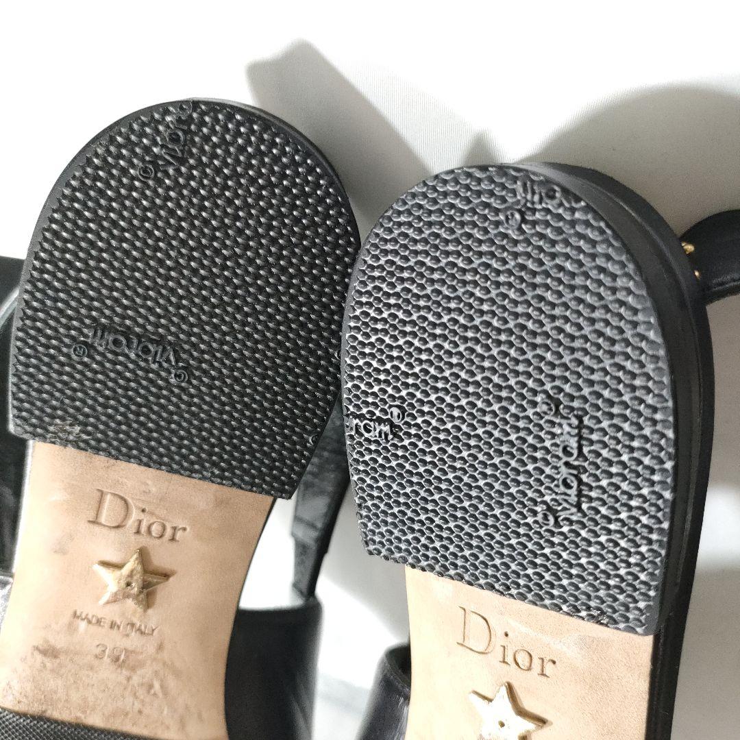 箱保存袋付き美品✨Dior　スリングバックフラットパンプス　レザー　黒×ゴールド