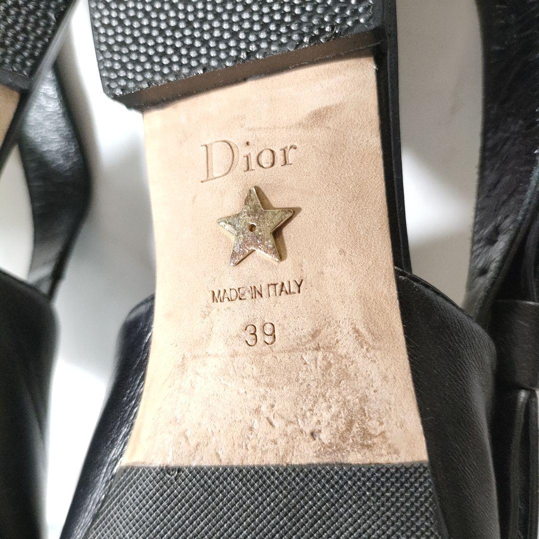 箱保存袋付き美品✨Dior　スリングバックフラットパンプス　レザー　黒×ゴールド