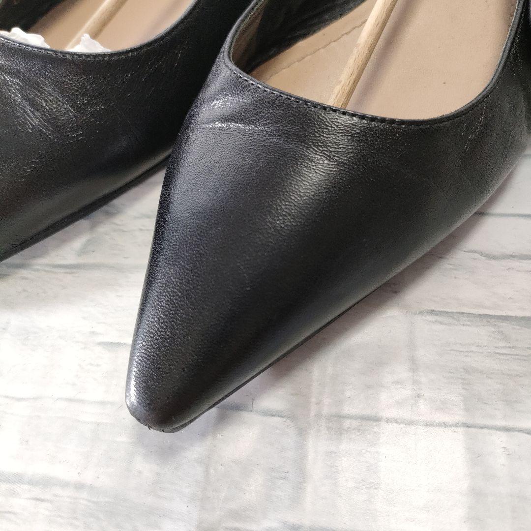 箱保存袋付き美品✨Dior　スリングバックフラットパンプス　レザー　黒×ゴールド