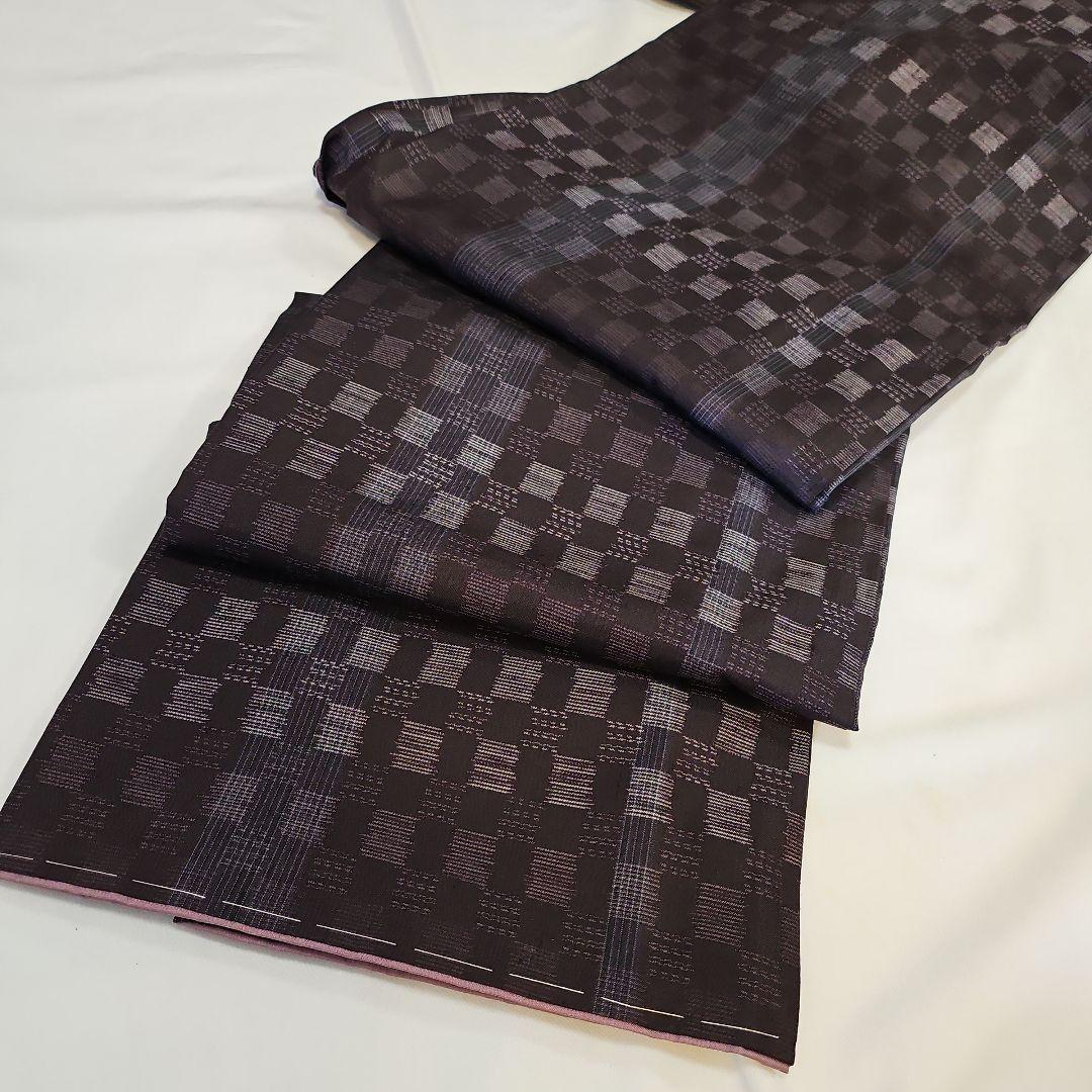 紬☆さが美謹製☆市松模様☆仕付け付き☆正絹☆とても美品な逸品