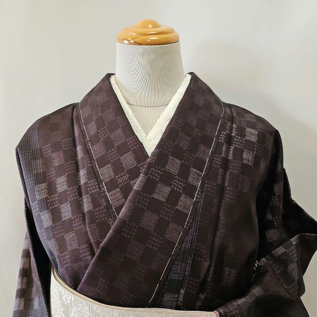 紬☆さが美謹製☆市松模様☆仕付け付き☆正絹☆とても美品な逸品