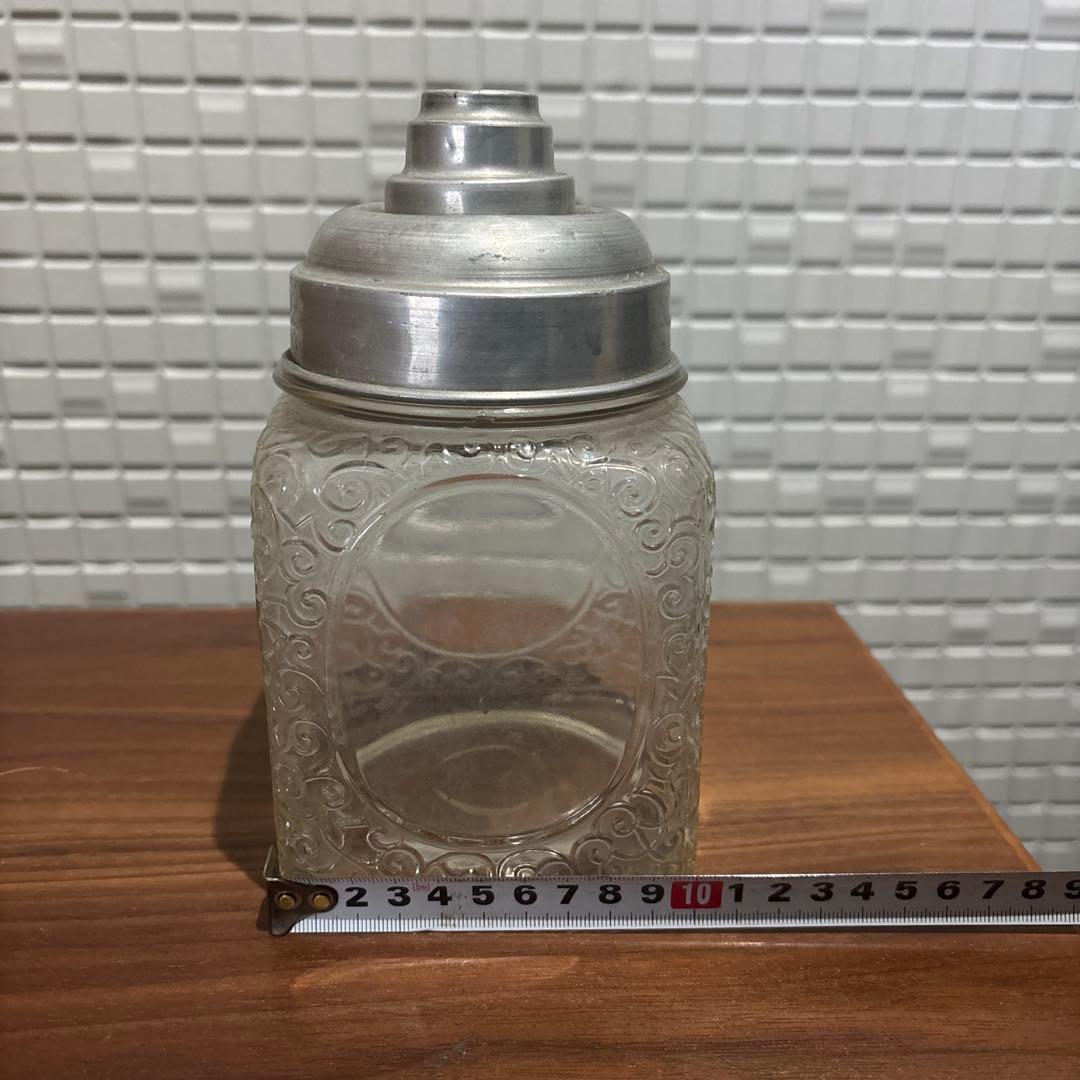 唐草文様 あめや瓶 菓子瓶 アルミ蓋 レア レトロ