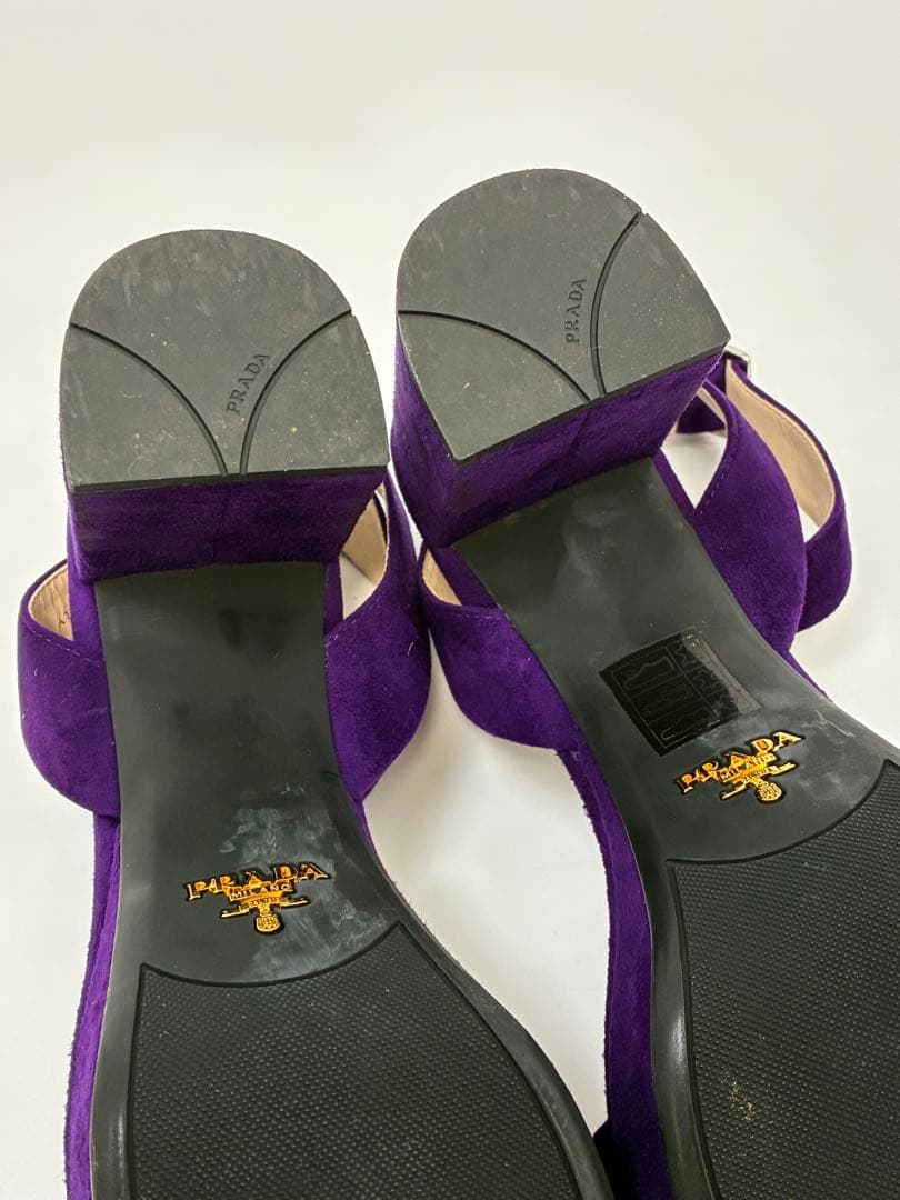 箱つき美品✨PRADA スウェードサンダルロゴ　チャンキーヒール　36 パープル