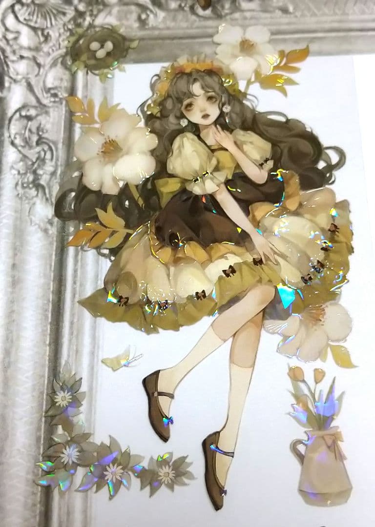 J666＃花姗翩翩(贝壳光)一木一横切り売り海外人物マステ女の子