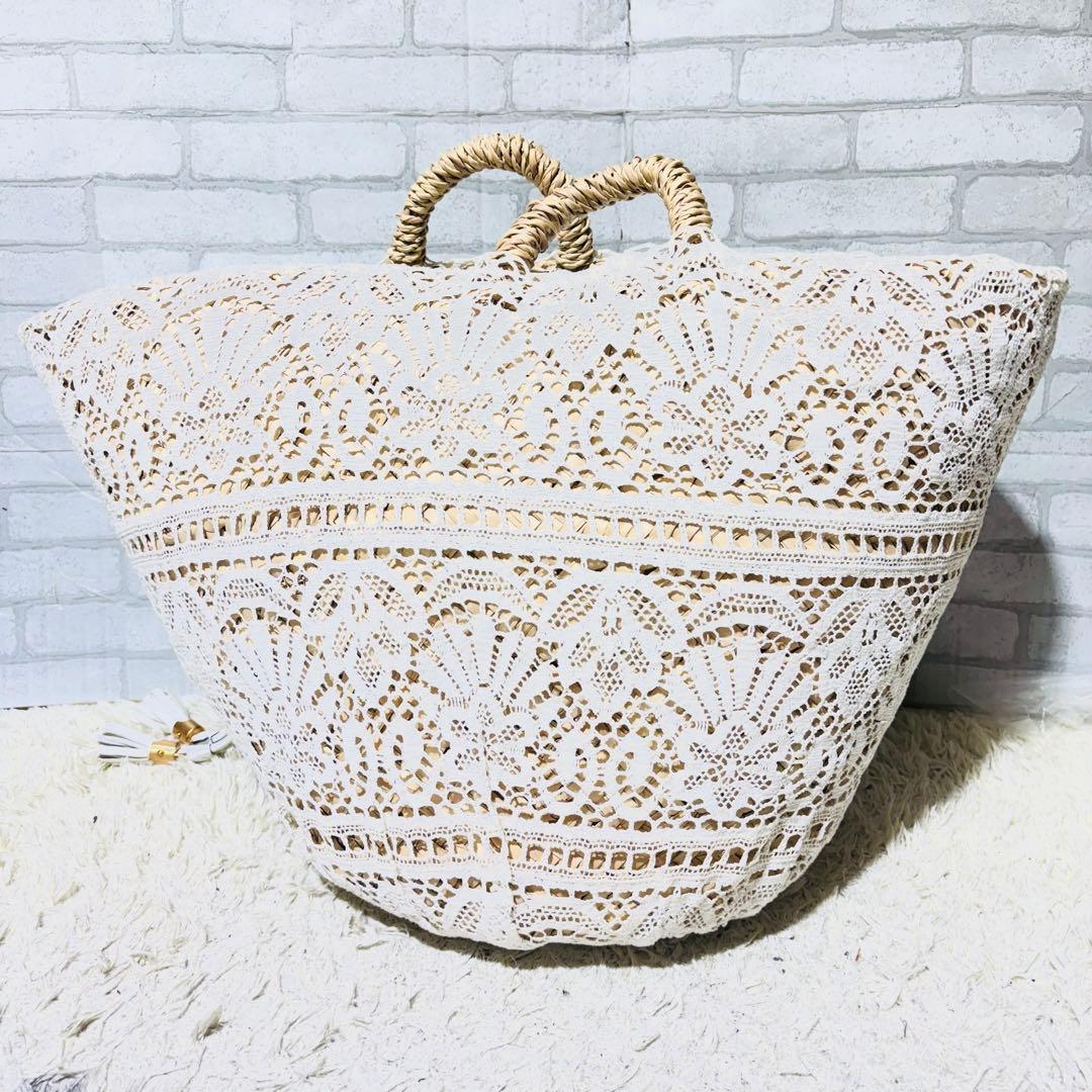 ✨極美品✨DOLCE&GABBANA ラフィアバッグ　カゴバッグ レース ロゴ