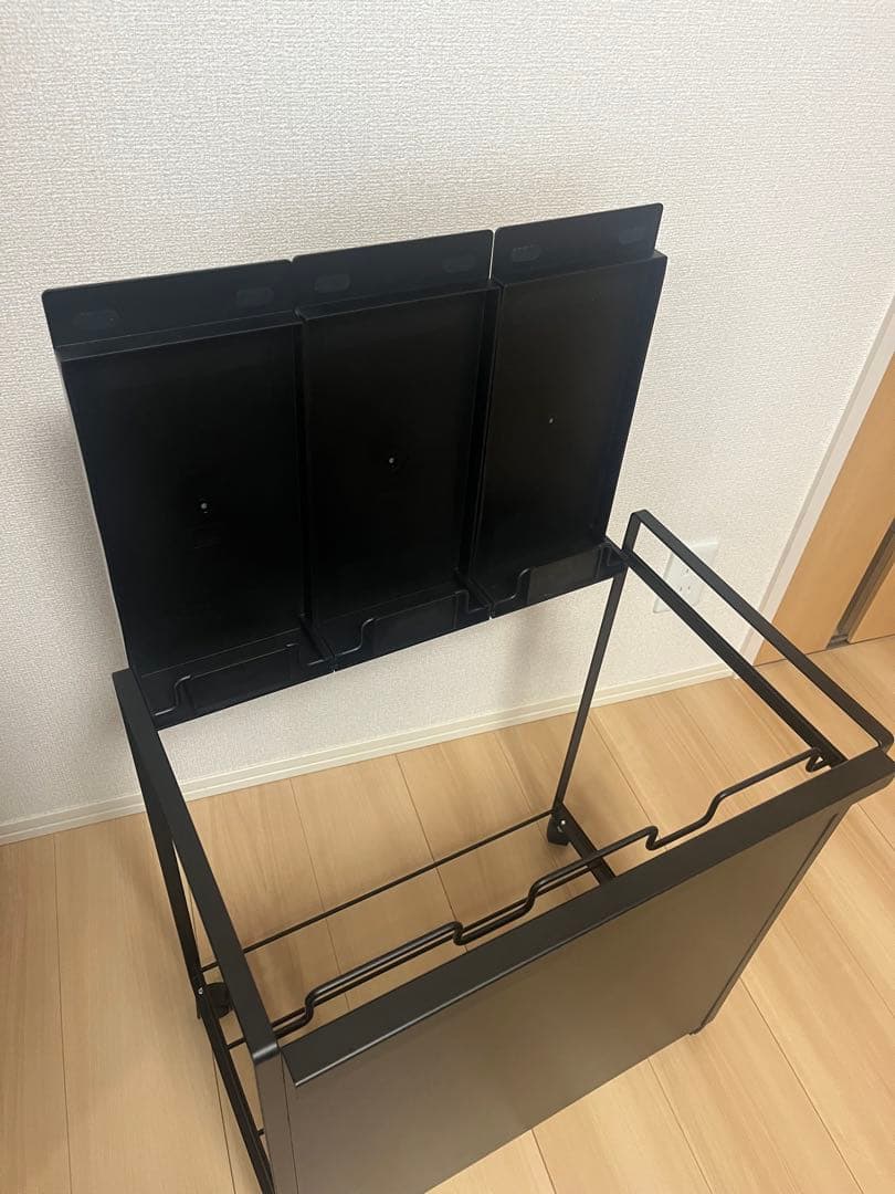 山崎実業 Tower・タワー 目隠し蓋付き 3分別ダストワゴン 黒