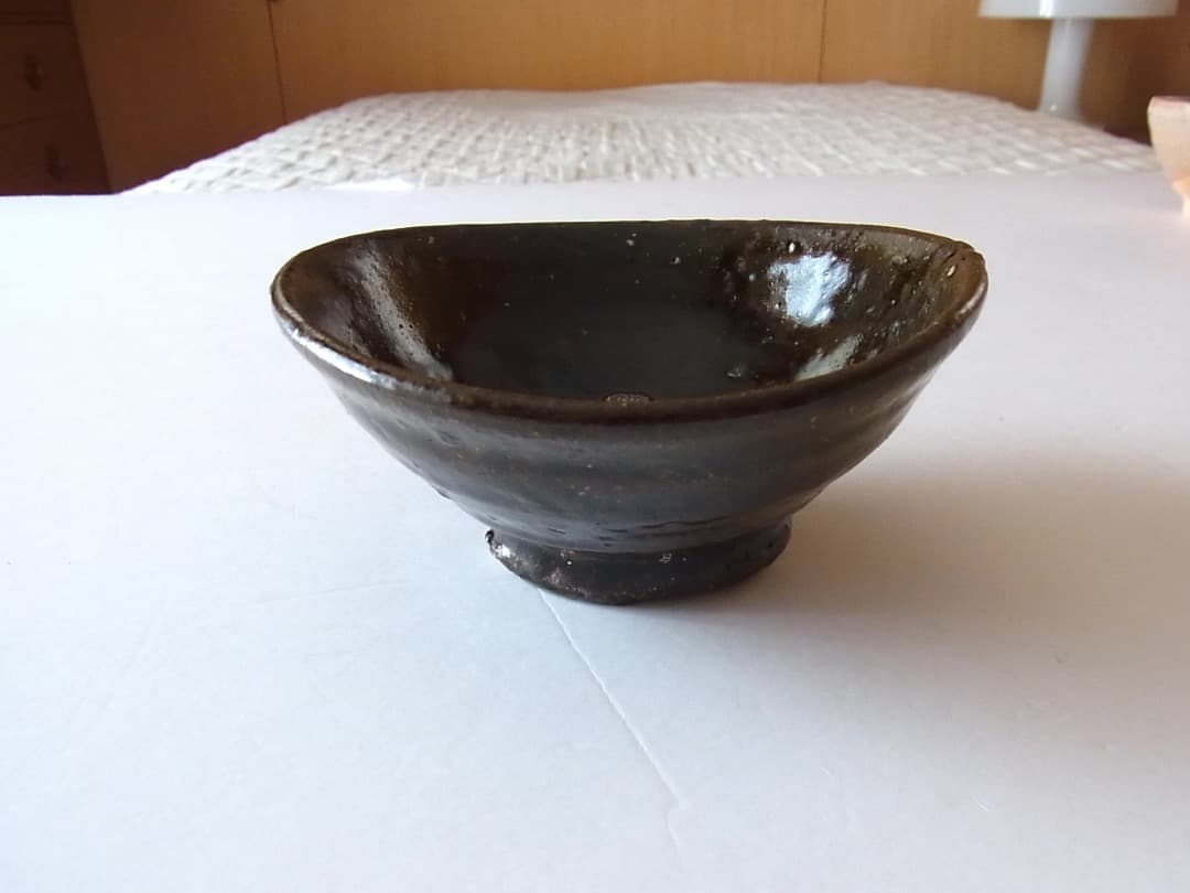 森岡成好『灰釉碗（ヤシの木・陰刻）』／古民藝 李朝 骨董 パナリ やちむん