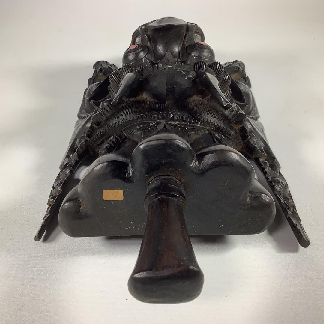 木彫 魔神面 壁掛け彫刻 重厚彫り 全長39.5cm 重量約1.15kg