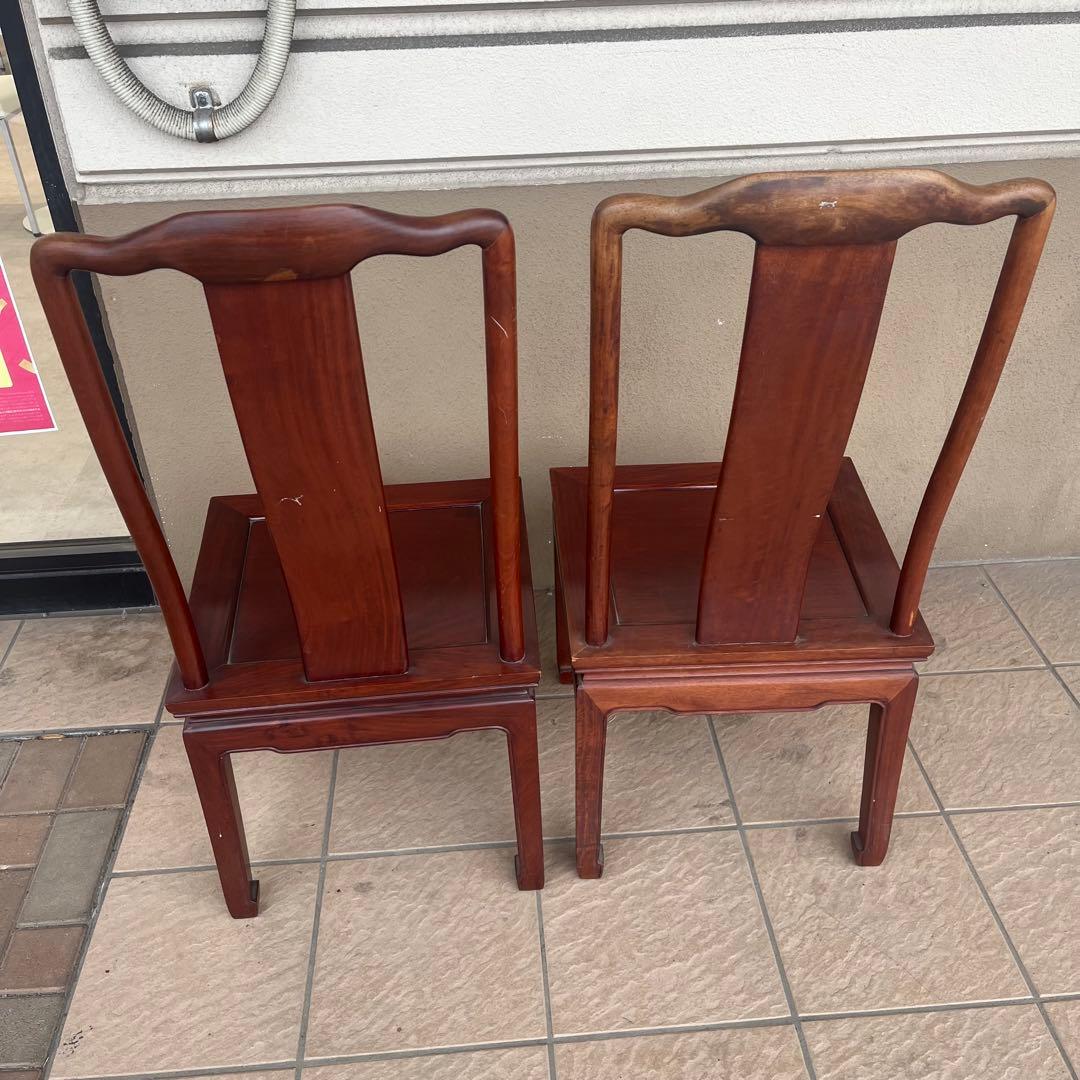 ①唐木家具 ダイニングチェア 食卓椅子 アームチェア 花梨材 馬蹄脚