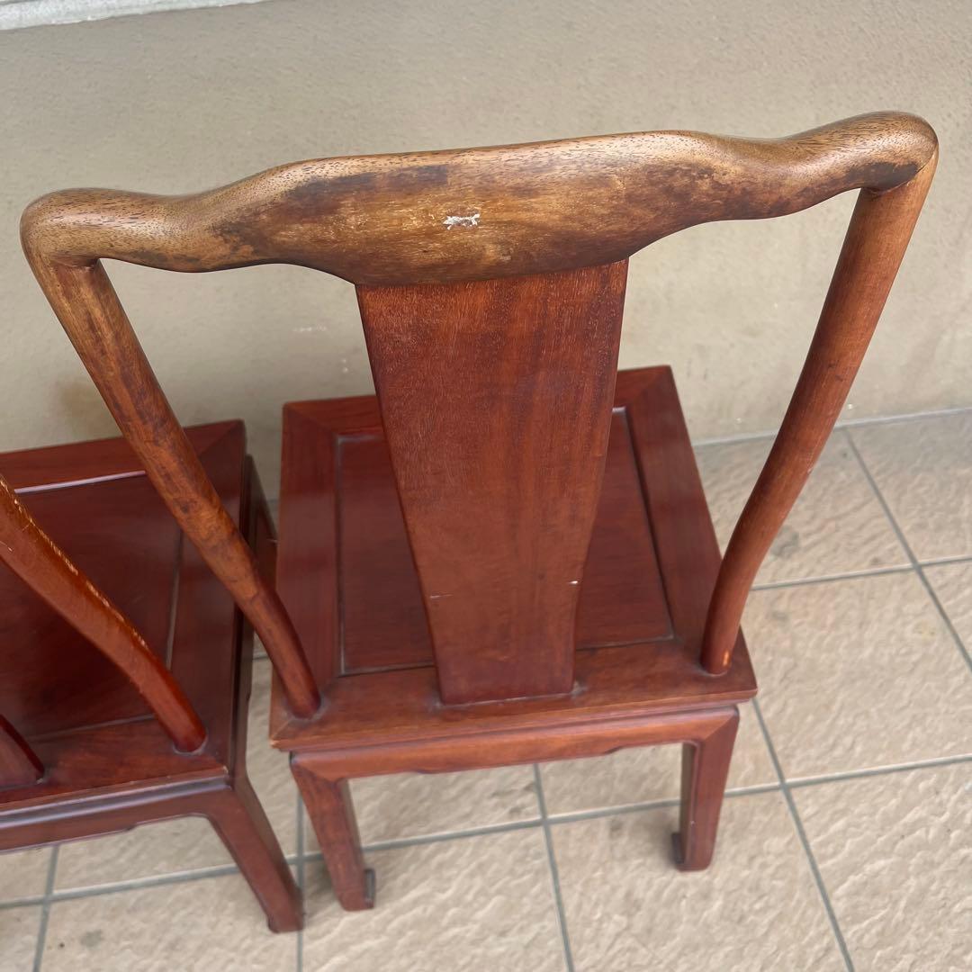 ①唐木家具 ダイニングチェア 食卓椅子 アームチェア 花梨材 馬蹄脚