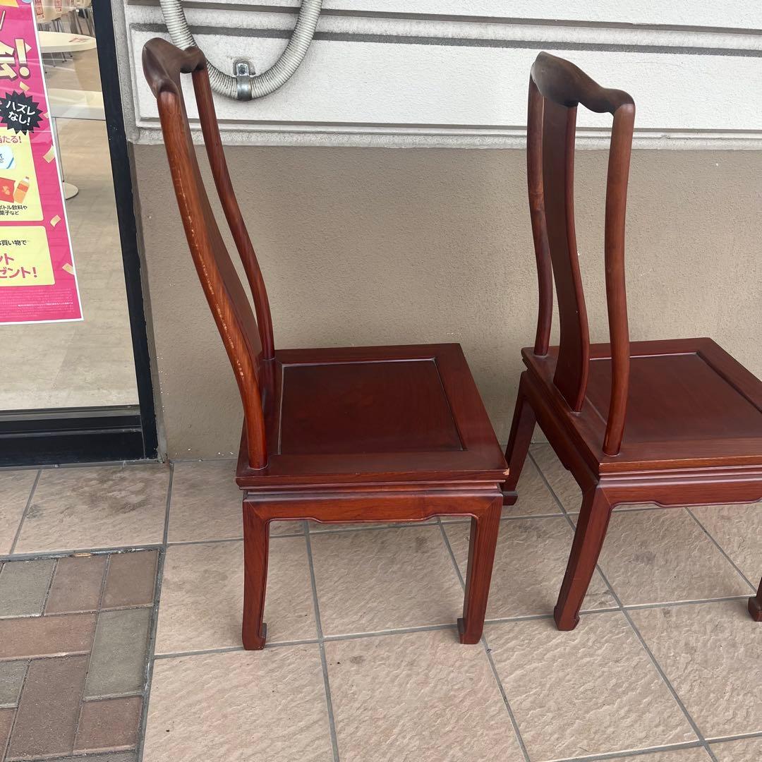 ①唐木家具 ダイニングチェア 食卓椅子 アームチェア 花梨材 馬蹄脚