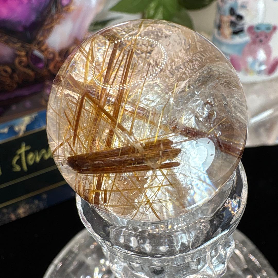 高品質 ブラウンルチルクォーツスフィア♡ゴールドルチル♡No.2616