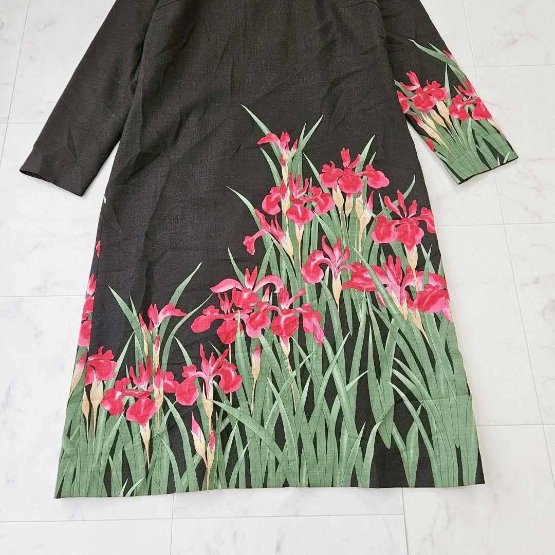 【新品タグ付】Pagong パゴン　尾形光琳 ビエラワンピース長袖　燕子花/黒紅