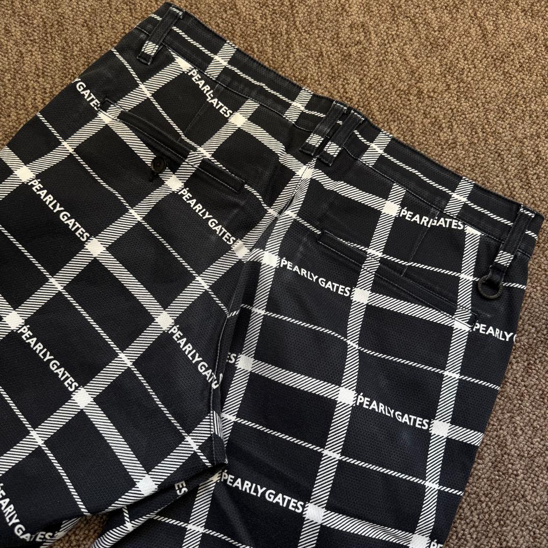 現行モデル　パーリーゲイツ　パンツ　総柄　L〜XL相当 チェック　グレー　白　5