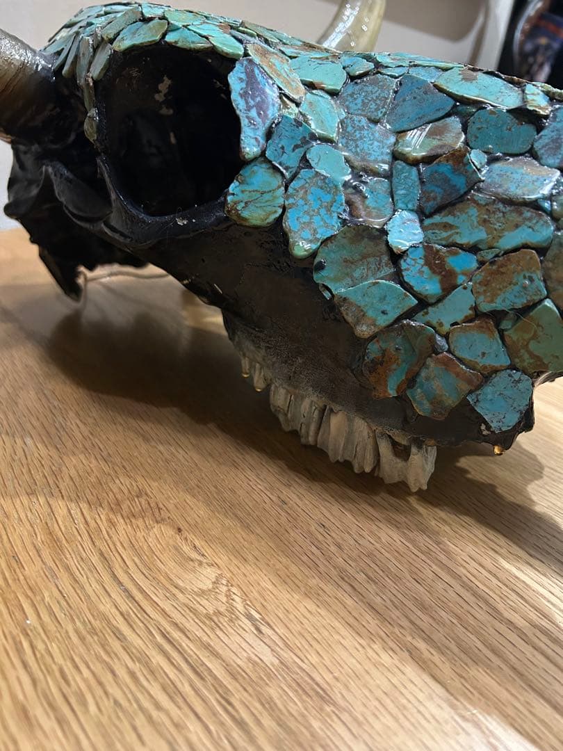 ネイティブアメリカターコイズ装飾牛の頭部オブジェ❣️ショートタイムセール