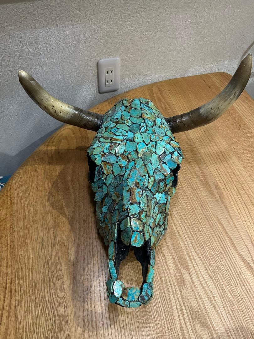 ネイティブアメリカターコイズ装飾牛の頭部オブジェ❣️ショートタイムセール