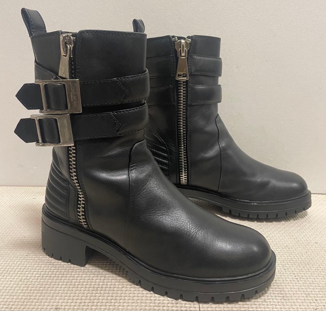 イタリア製GIVENCHYジバンシーWベルトジッパーブーツ35レザー黒