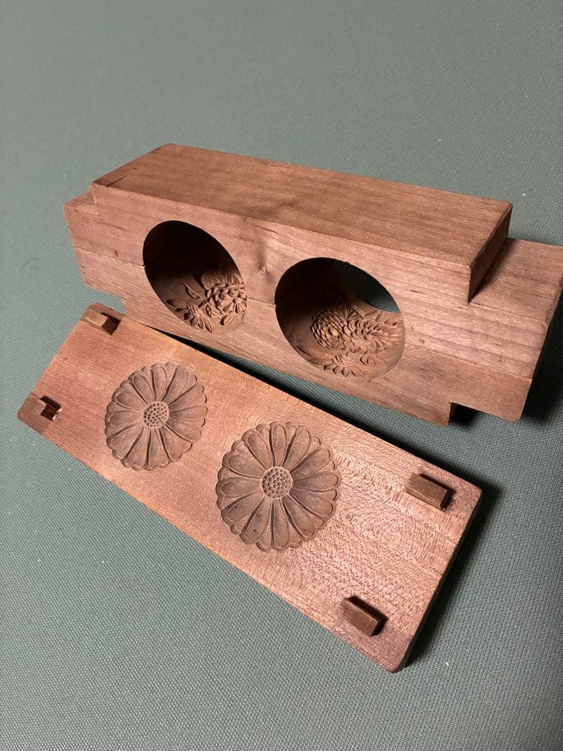 木製 落雁用和菓子型 菊模様 3パーツ