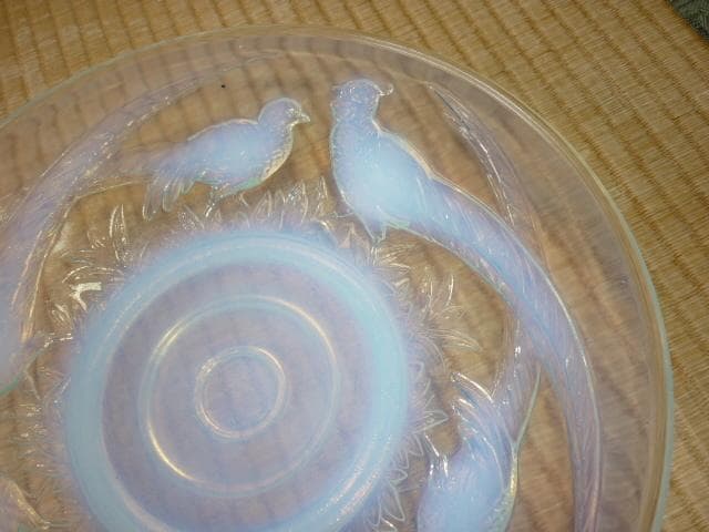 極希少 美品 1920年代 仏製◆サビノ工房作 オパールセントガラス『キジ』大皿