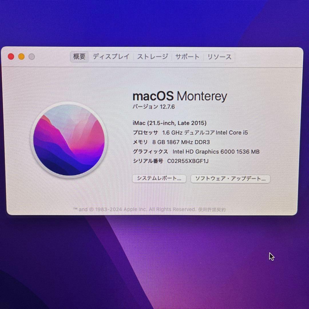 Apple iMac 21.5インチ Late2015 8GB 1TB