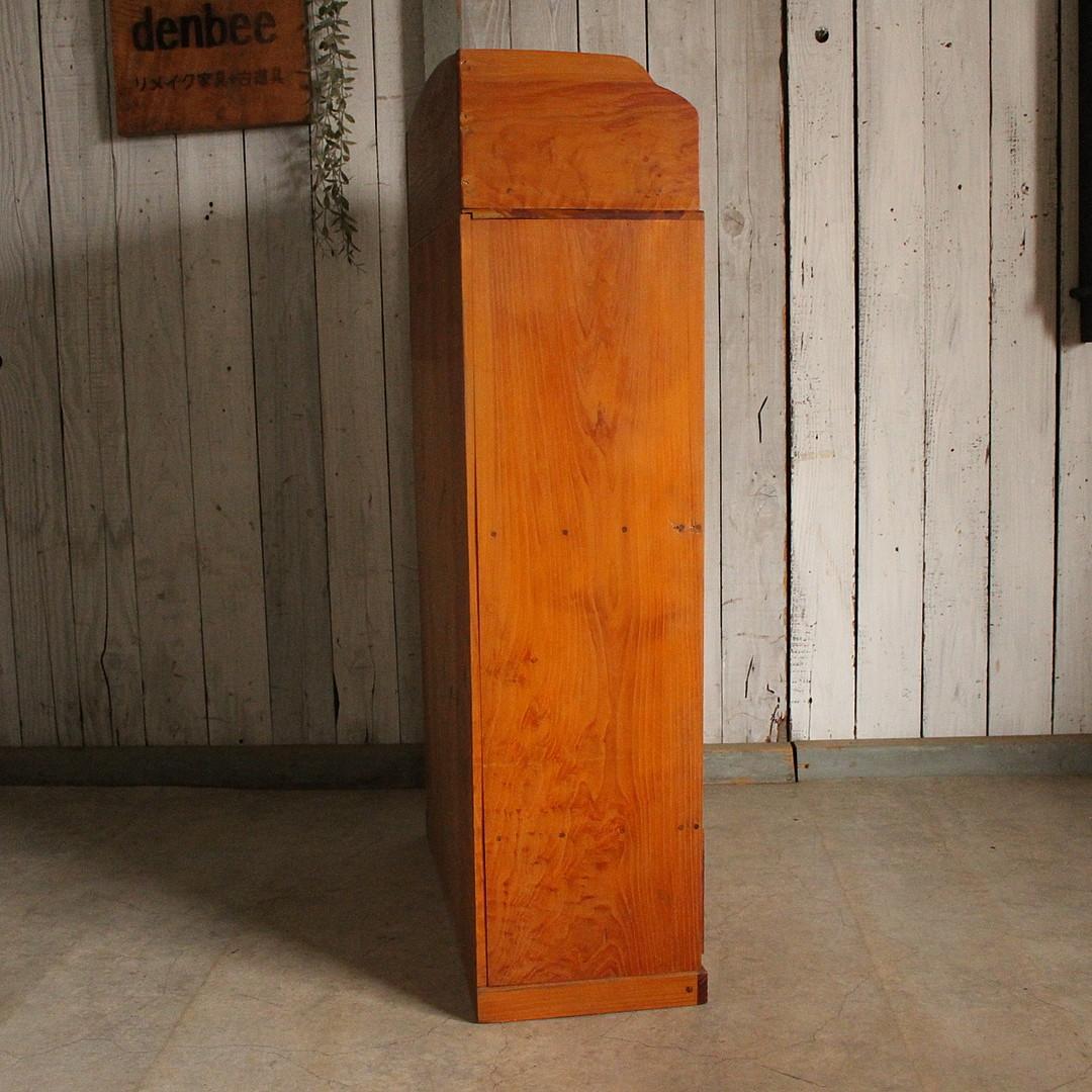 古いモールガラス戸棚　収納棚　小引き出し2杯