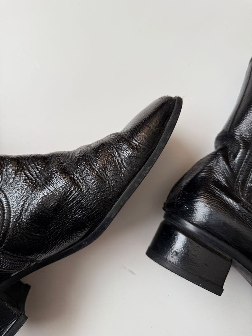 90s スクエアトゥ エナメル ウエスタンブーツ ブラック hooked