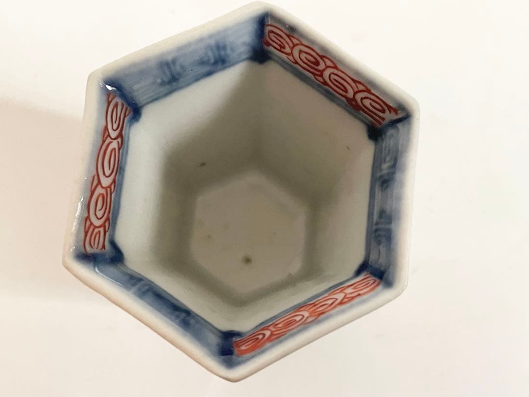 骨董　アンティーク　古伊万里　染付　色絵　文人図　六角杯　筒杯　覗き猪口