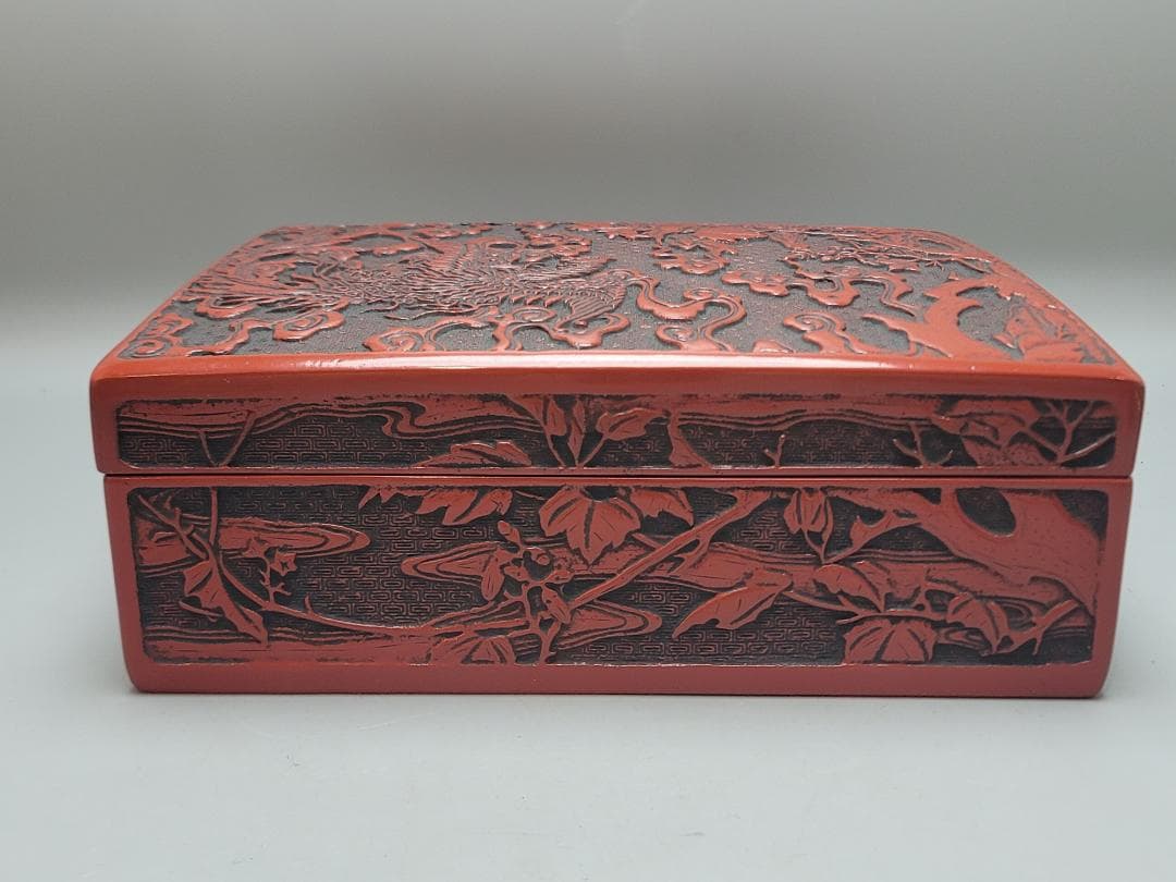 鳳凰紋 堆朱 文庫 美品 DT744