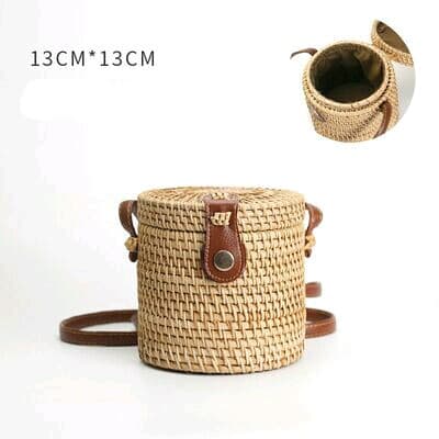 藤編包ベトナム手工草編みミニ円形斜め横断包