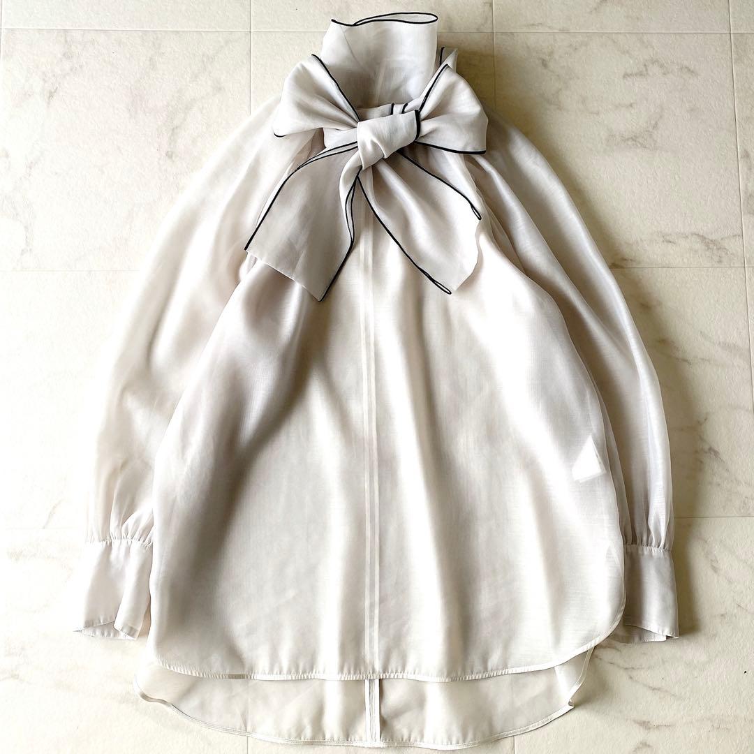 極美品☆デミルクスビームス 洗える シアー ボウタイブラウス ゆったり 36