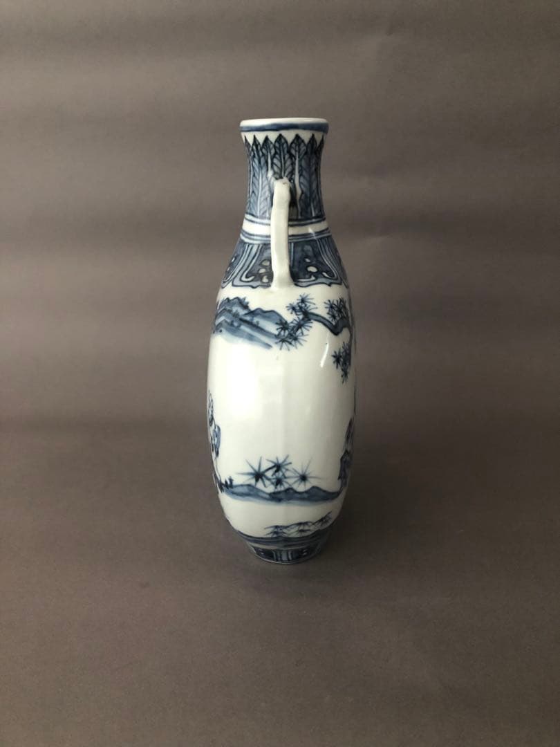 中国骨董古美術　染付 青花唐人景紋 扁壺 アンティーク