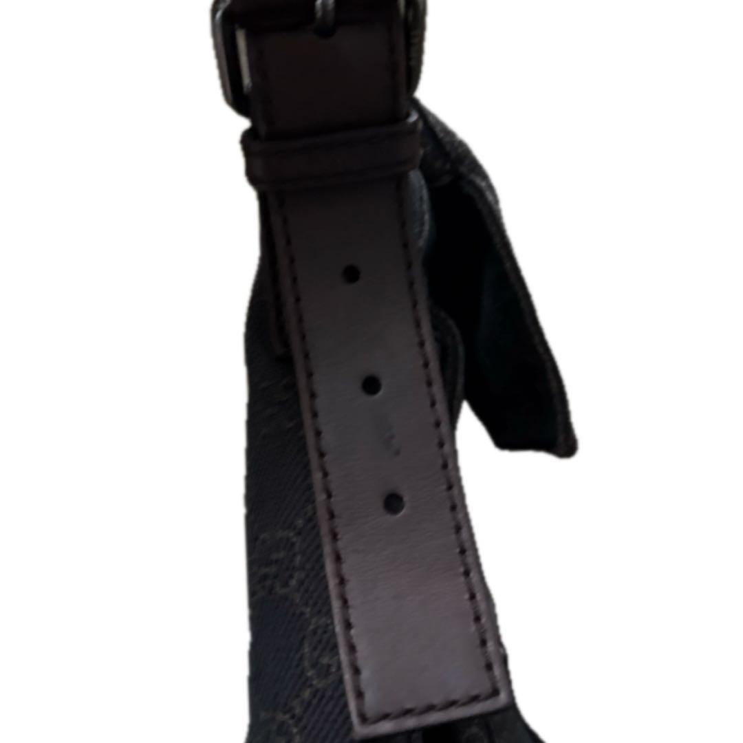 GUCCIGG柄 ロングショルダーバッグ 茶 ブラウン デニム×レザー