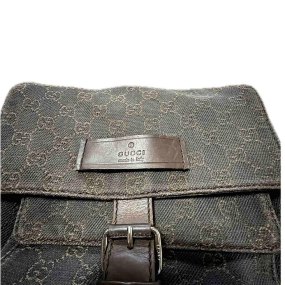 GUCCIGG柄 ロングショルダーバッグ 茶 ブラウン デニム×レザー