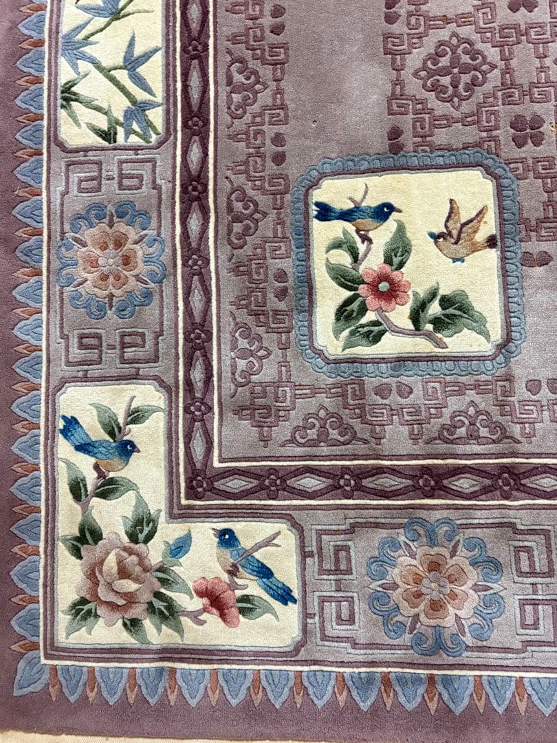 緞通　段通　絨毯　肉厚　花柄　房有　247cm× 250cm