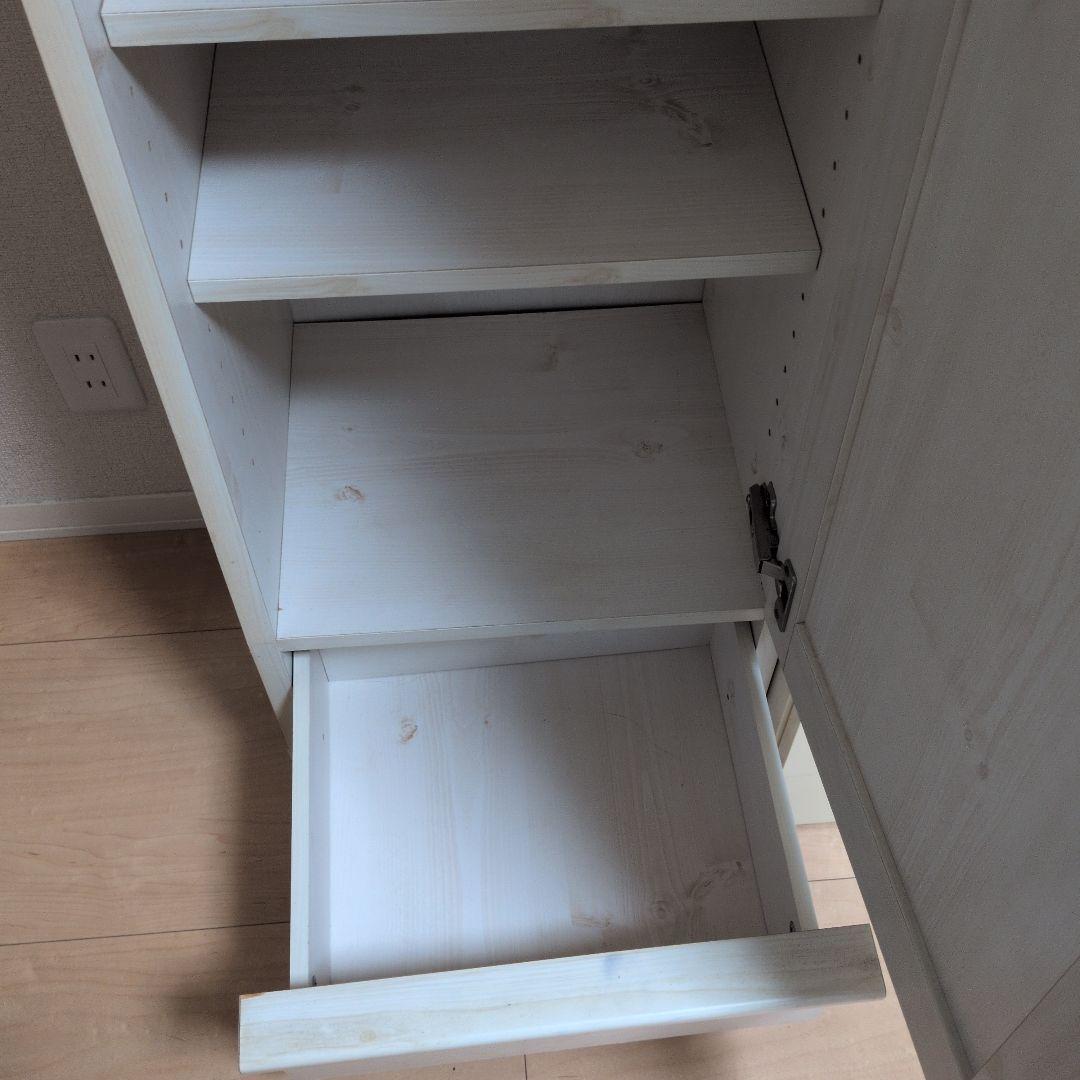 ホワイト木製ラック 5段 ミラー付き