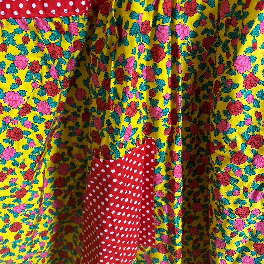 vintage70sパッチワーク 花柄ドットポケットエプロンワンピース