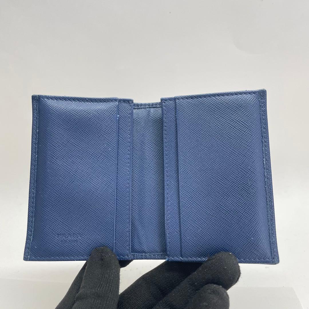 1837 PRADA プラダ 名刺入れ ブルー サフィアーノ レザー