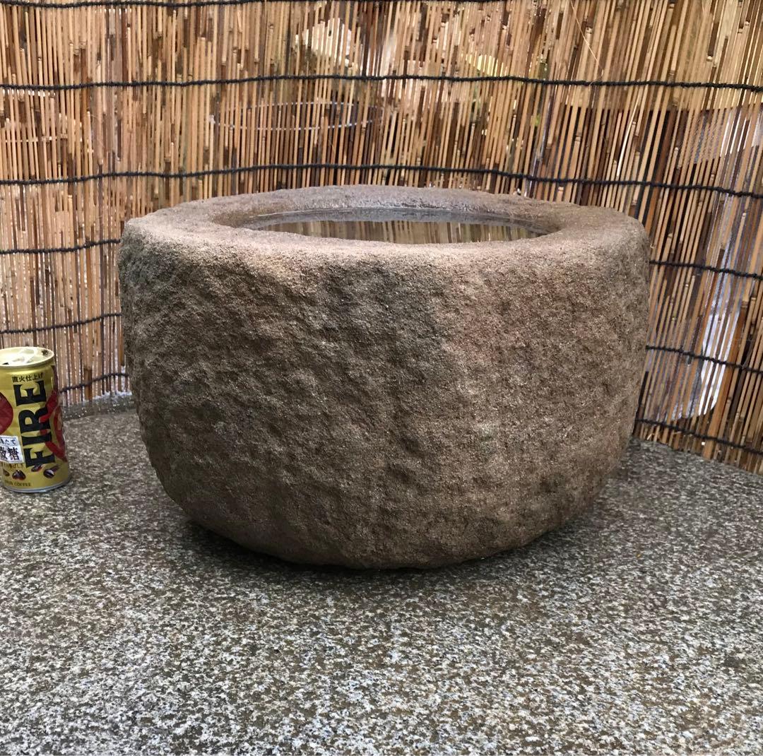 【天然石・水鉢・蹲・庭石・庭園材料・茶庭】オブジェ箱庭苔石造園バードバス向鉢苔玉