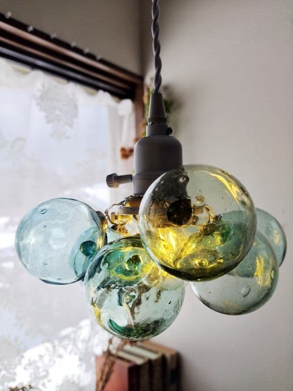 ビンテージバブルガラスランプベースホワイト