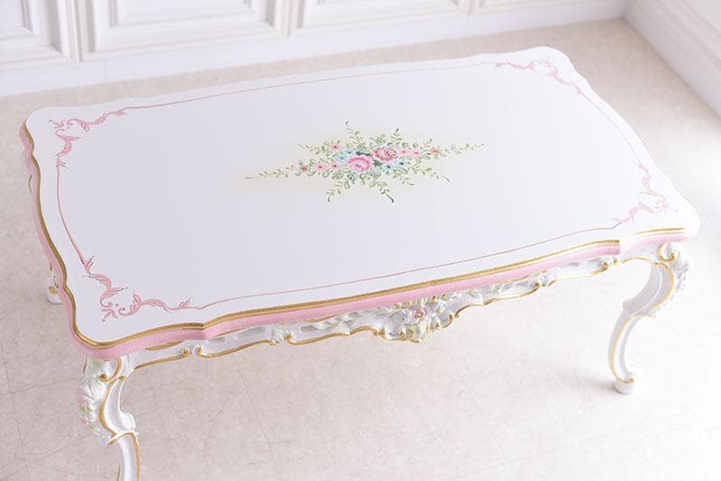 ロココ調 ガラス天板付きテーブル 120